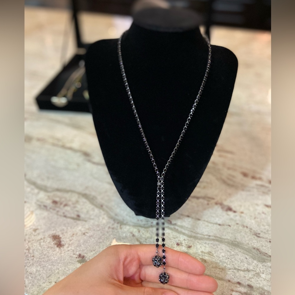 Dark Purple/Black Rhinestone Long Necklace